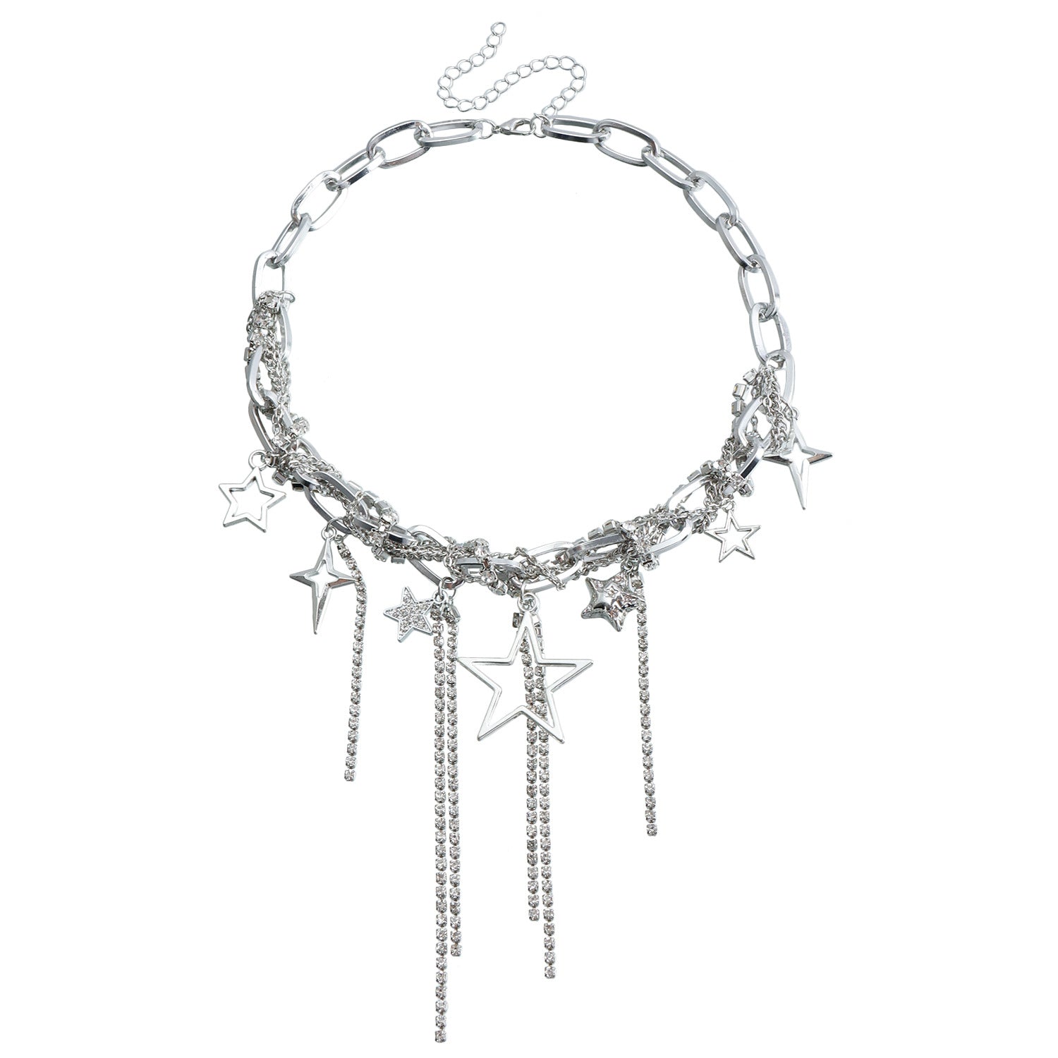 Sparkling Rhinestone Star Necklace for Women – Glamorous Silver Choker Party Jewelry