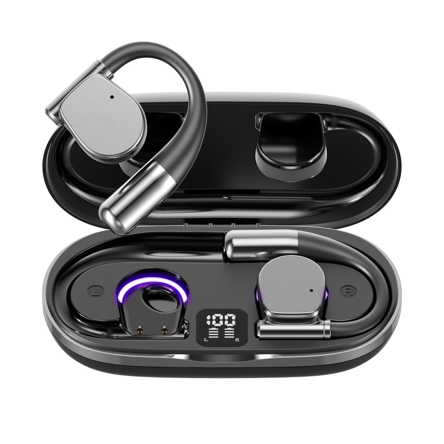 Open-Ear Bluetooth 5.4 Headset with UV Sterilization – IPX4 Waterproof Ear-Clip Earbuds
