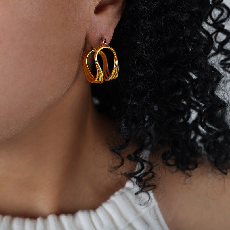 Wave Loop Retro Hoop Earrings – Twisted Curve U-Shape, Fashion Jewelry for Women