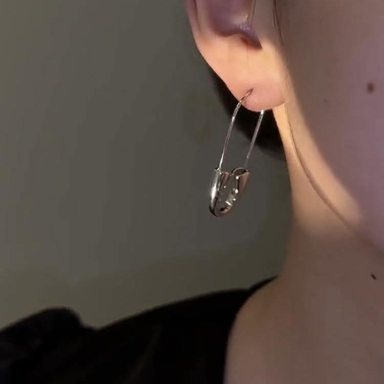 Trendy Silver Safety Pin Earrings Women