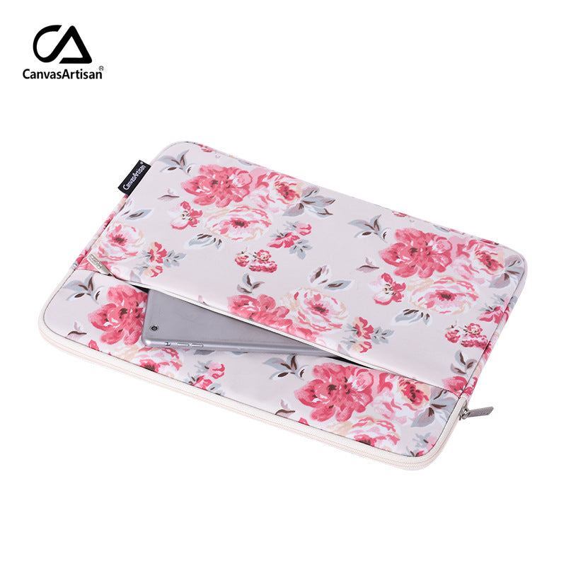 White Floral Bloom Waterproof Laptop Sleeve – Polyester Case for 11–15" Devices, Shock-Resistant Cover