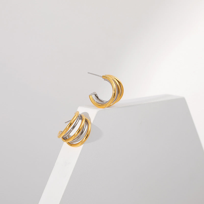 Bold Triple Hoop Earrings for Women – Gold Plated Layered Stainless Steel Design