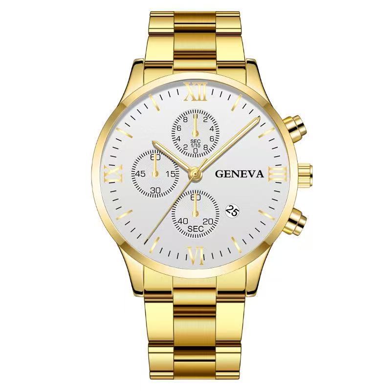 Men's Roman Dial Steel Strap Watch with Calendar – Fashion Three-Eye Design