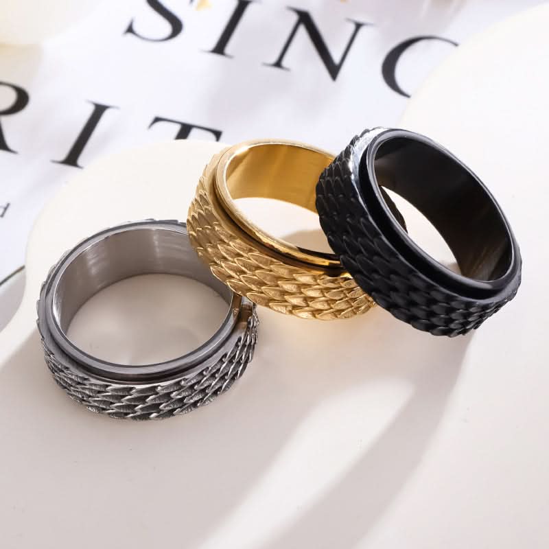 Men’s Trendy Stainless Steel Dragon Scale Rotatable Ring – Retro Spinning Band
