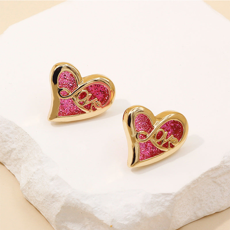 Women’s French Retro Heart Earrings – Zircon Alloy Fashion Jewelry