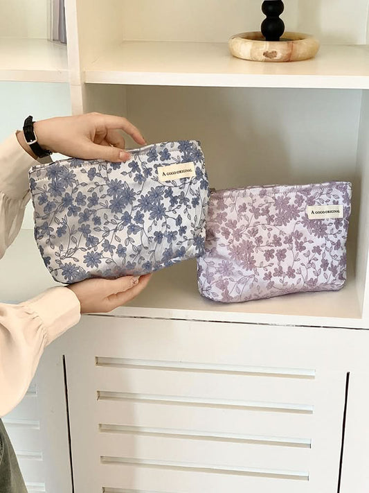 Embroidered Travel Cosmetic Bag – Canvas Toiletry & Skincare Organizer