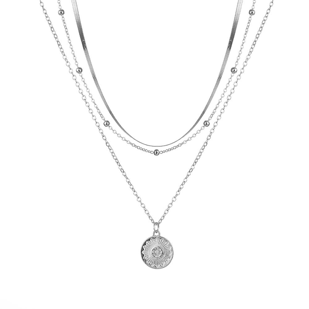 Layered Coin Pendant Necklace – Sparkling Multi-Chain Jewelry for Women