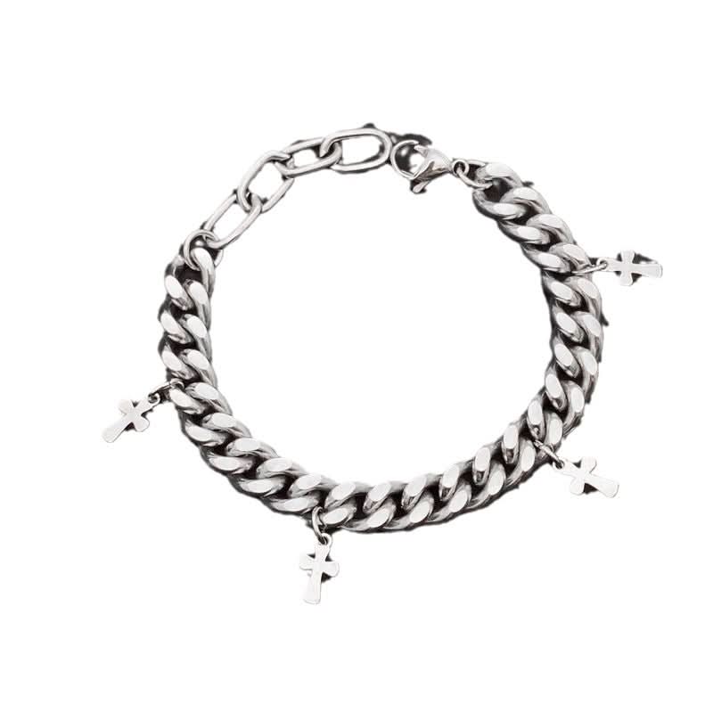 Men’s Trendy Titanium Steel Cuban Bracelet – Cross Chain Design