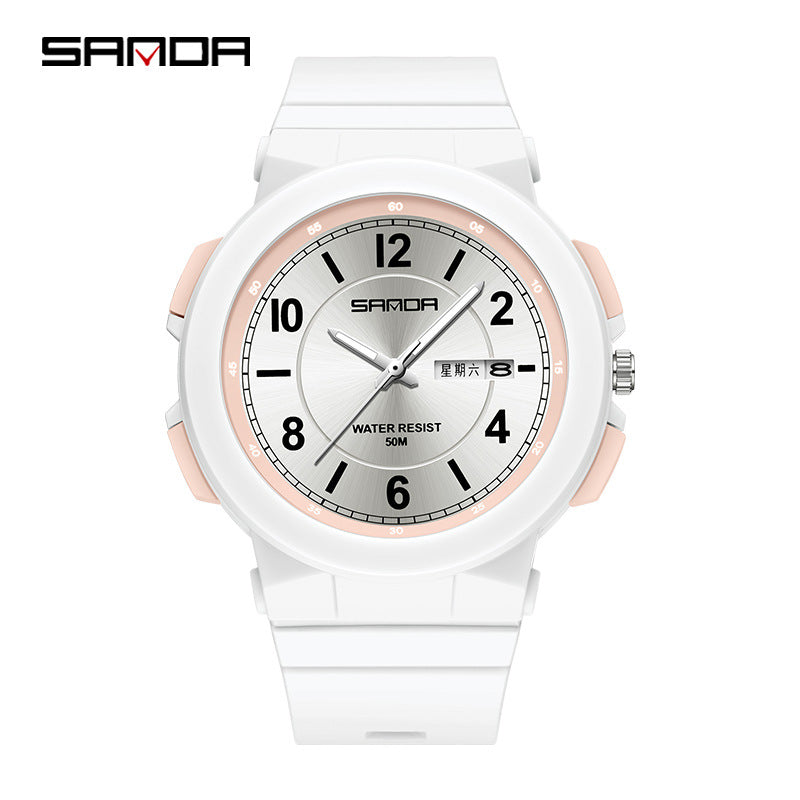 Sanda Dual Calendar Quartz Watch – Waterproof Student Watch with Analog Display