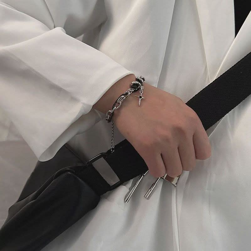 Men’s Stylish Titanium Steel Diamond Bracelet – Minimalist Wrap Design