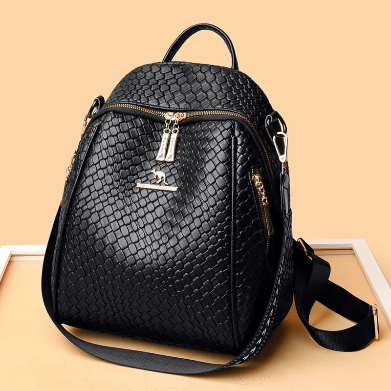 Women's Large-Capacity PU Leather Backpack – Travel Bag With Woven Pattern