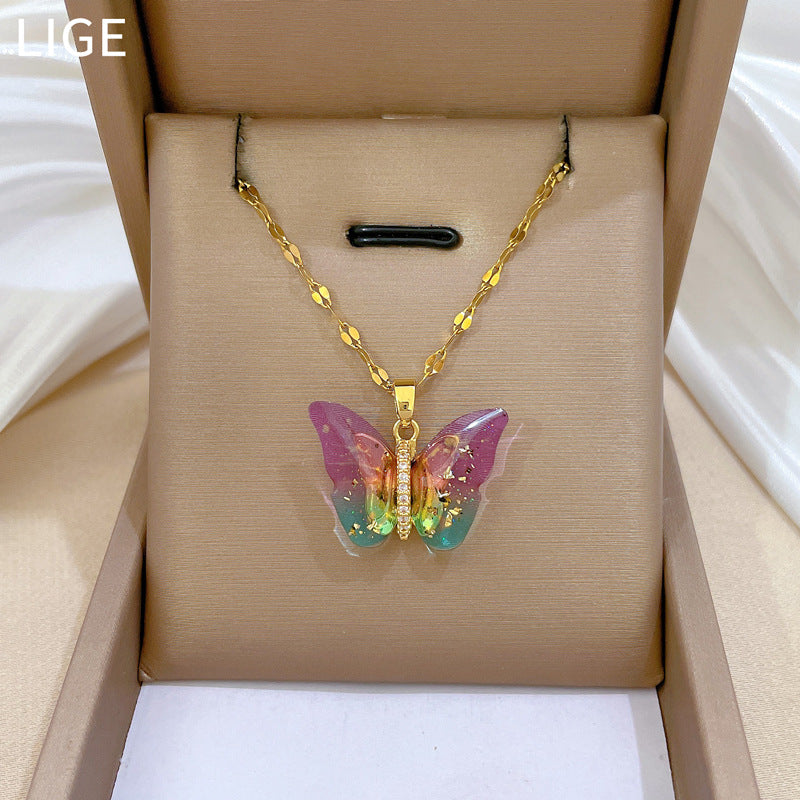 Colorful Butterfly Pendant Necklace – Luxury Titanium Steel Women’s Jewelry