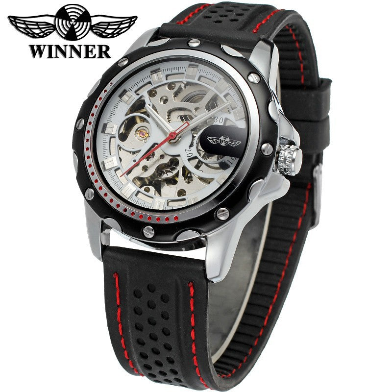 T-Winner Men’s Hollow Automatic Mechanical Watch – Casual Silicone Strap Timepiece
