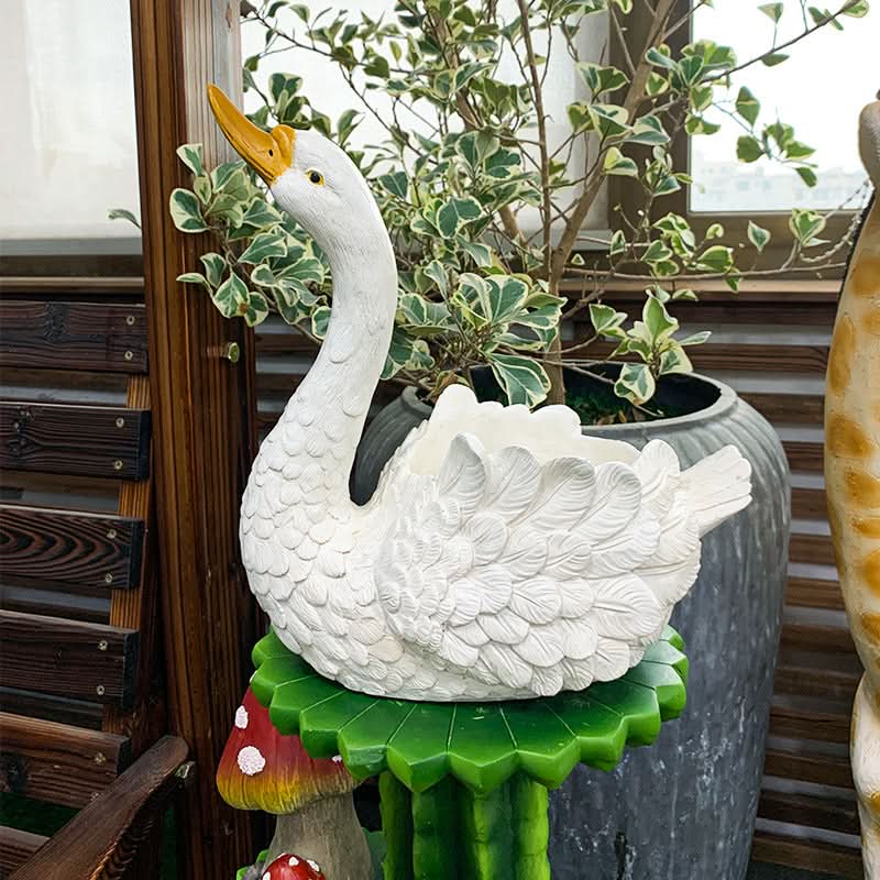 Swan Flower Pot Garden Sculpture Ornament