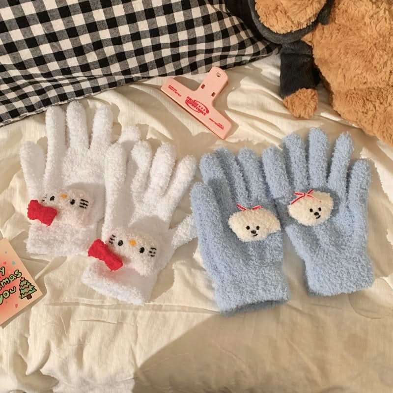 Cute Cartoon Coral Fleece Winter Gloves