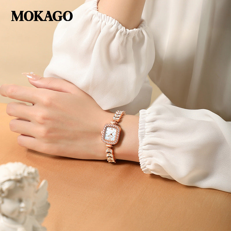 Mokago Luxury Women’s Diamond Square Watch – Elegant Waterproof Bracelet Watch