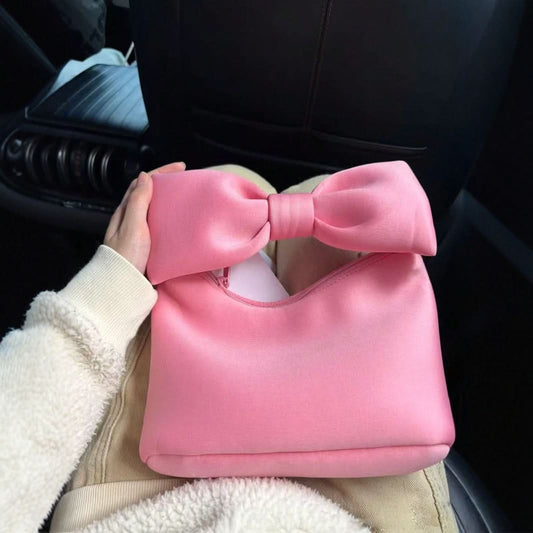Cute Pink Bowknot Mini Handbag – Soft Cloud Shoulder Bag