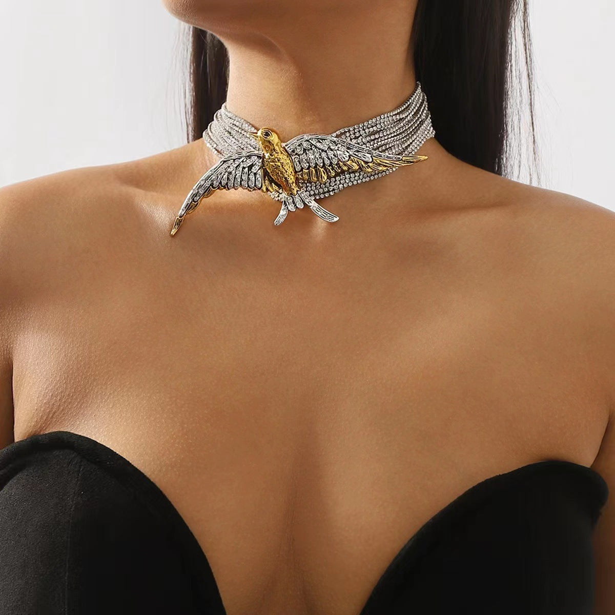 Luxury Crystal Bird Pendant Necklace – Multi-Layer Rhinestone Clavicle Chain for Women