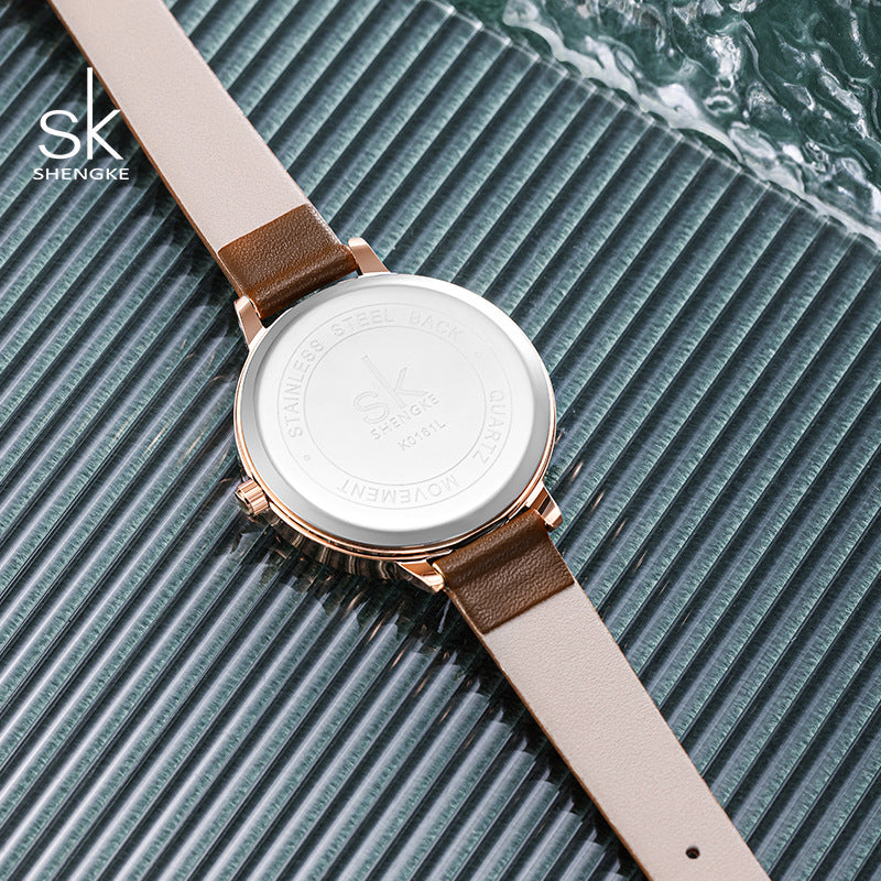 SK Women’s Quartz Watch – Casual PU Leather Strap, 30M Waterproof Fashion Design