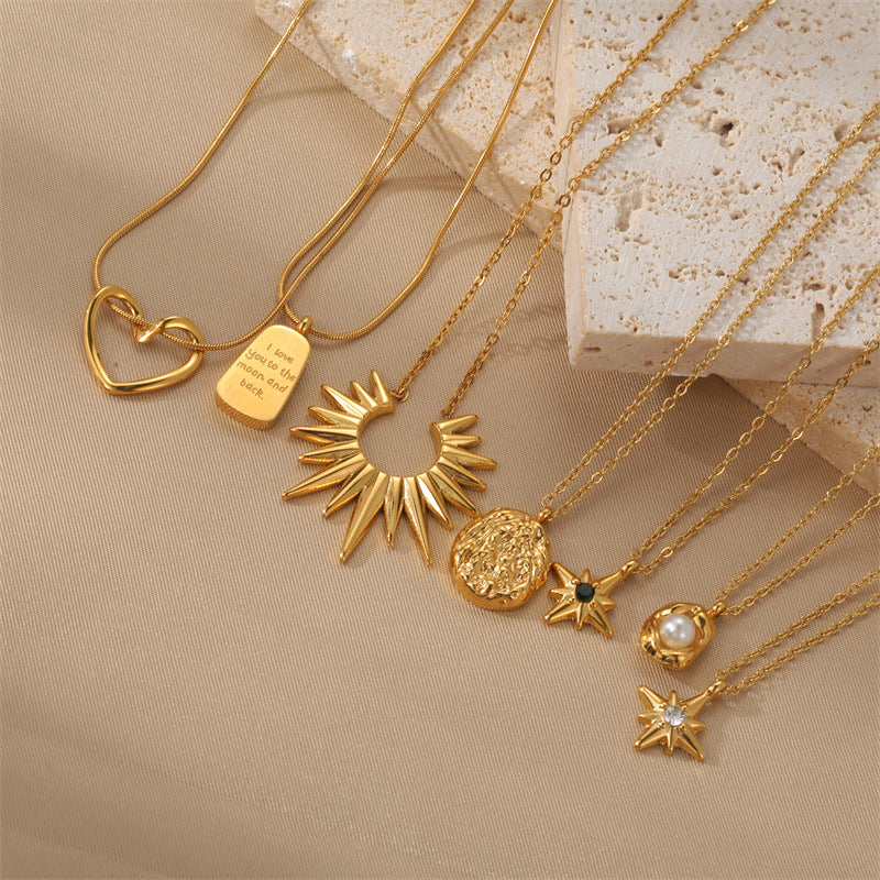 Trendy Gold Stainless Steel Pendant Necklace with Cute Charms – Stylish Jewelry