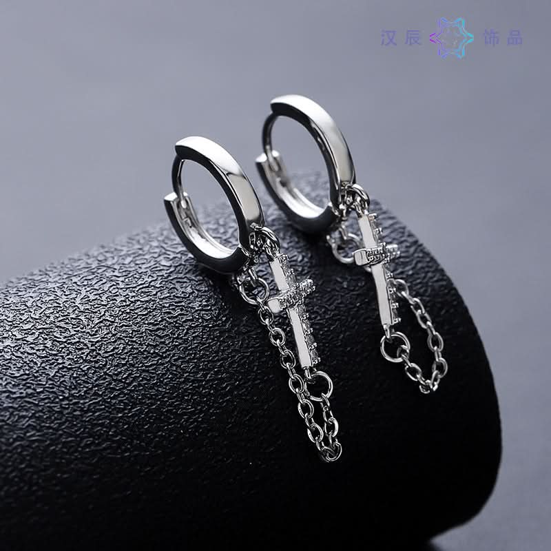 Men’s Hip-hop Style Cross Tassel Earrings