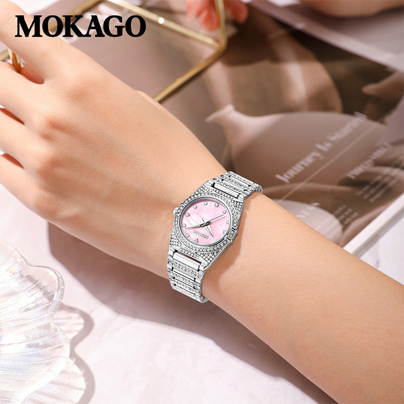 MOKAGO Women’s Fashion Diamond Quartz Watch – 30M Waterproof, Elegant Round Dial