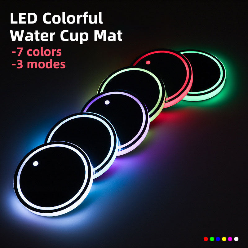 LED Car Coaster Lights – 7-Color Ambient Cup Holder with Auto Sensor, Non-Slip Design (pack of 2)
