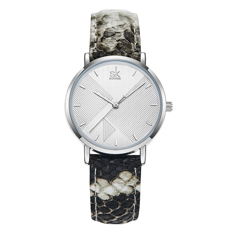 SK Fashion Women’s Quartz Watch – 30M Waterproof Leather Strap, Trendy Printed Design