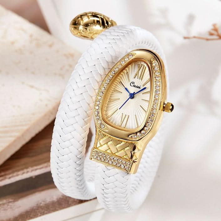 Women’s Snake-Inspired Quartz Watch – Luxury Leather Strap