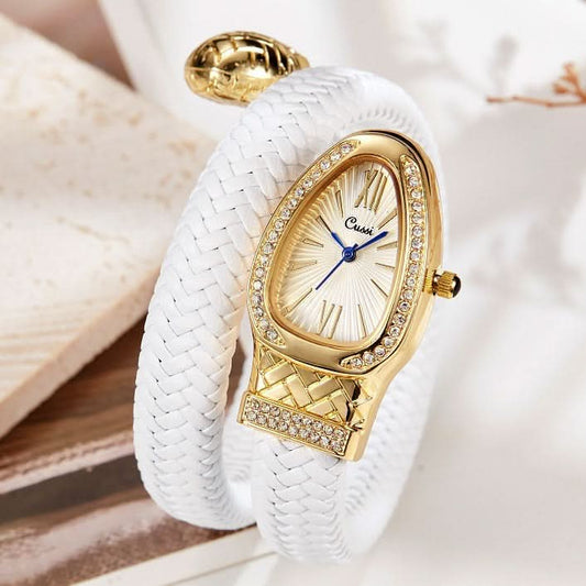 Women’s Snake-Inspired Quartz Watch – Luxury Leather Strap