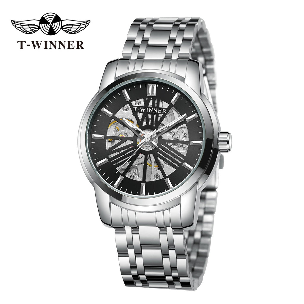 T-Winner Men’s Round Skeleton Automatic Mechanical Watch – 30M Water Resistant