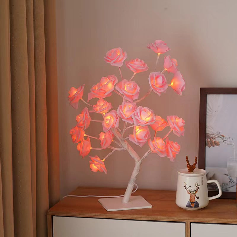 USB LED Rose Tree Lamp – 20-Bead Romantic Light for Home Decor, Tabletop Accent