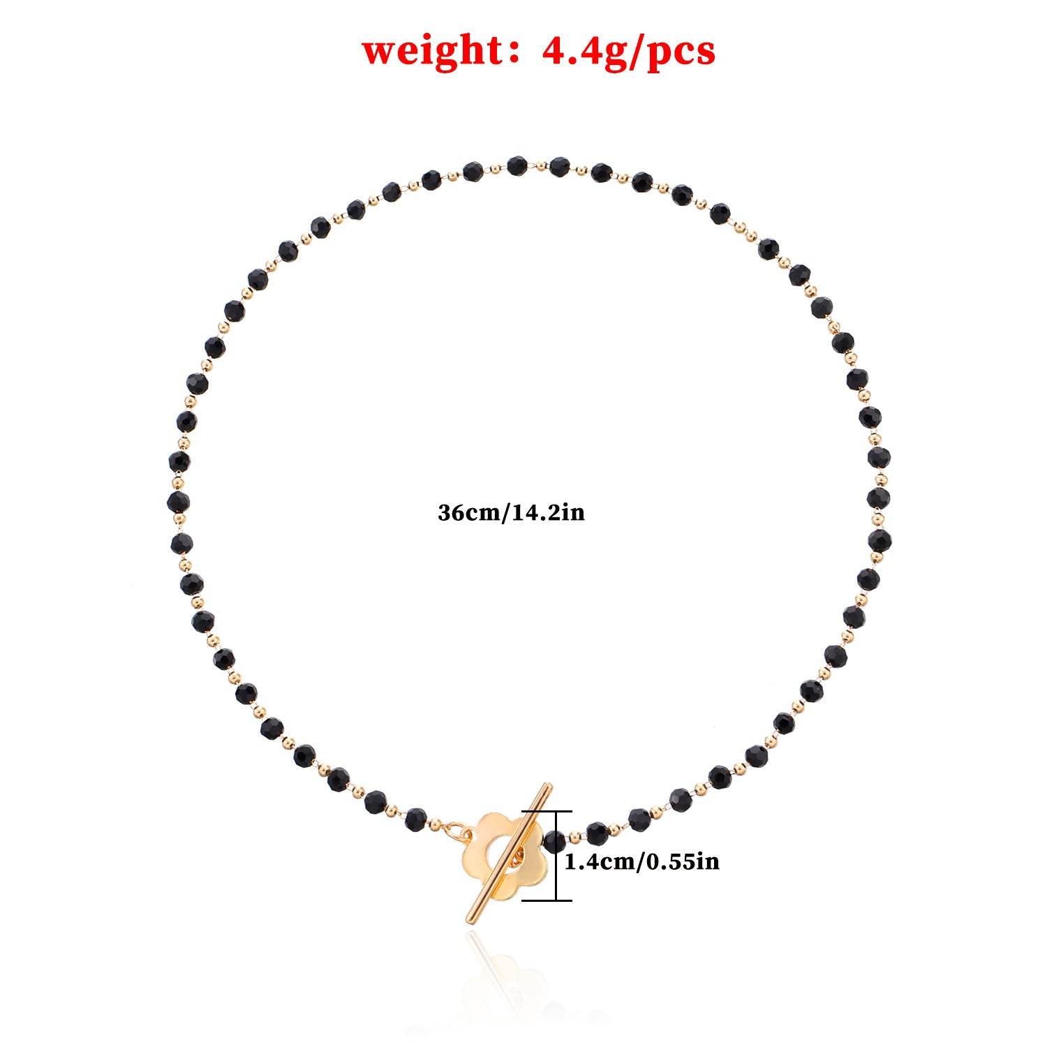 Black Crystal Beaded Flower Necklace for Women – Minimalist Short Choker Jewelry