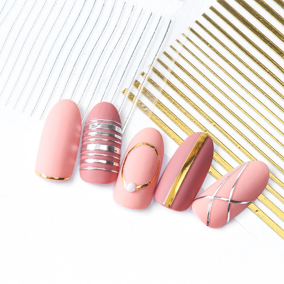Rose Gold & Silver 3D Nail Stickers – Half-Moon Totem Design