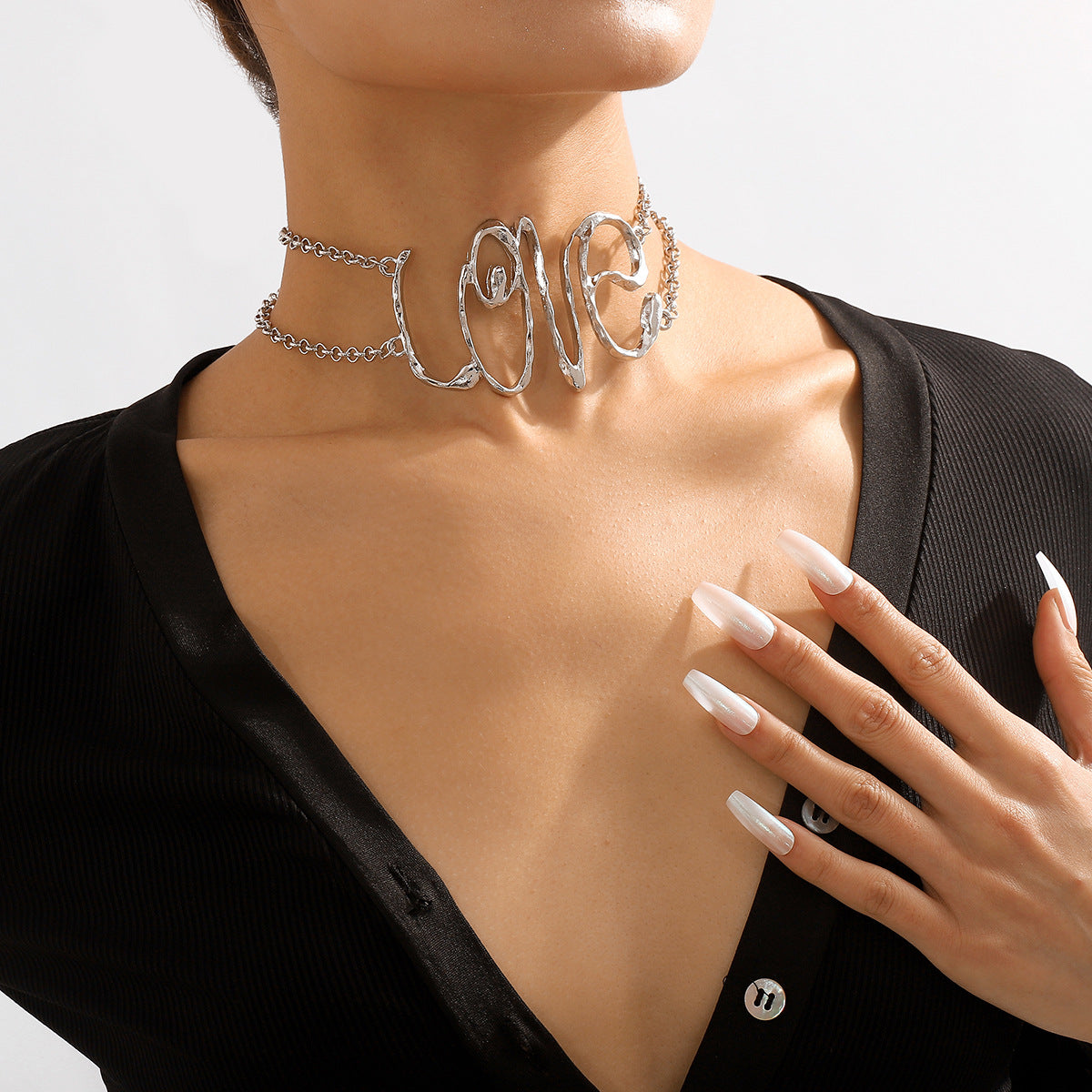 LOVE Letter Pendant Necklace – Trendy Hip-Hop Statement Jewelry for Women