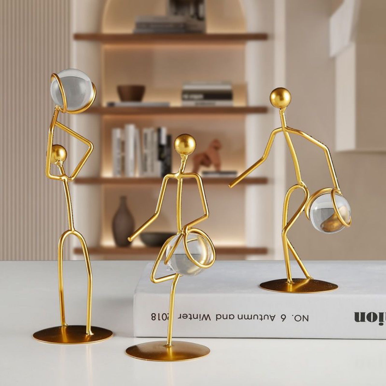 Modern Gold Sports Figure Decor – Iron Crystal Ball Sculpture for Home
