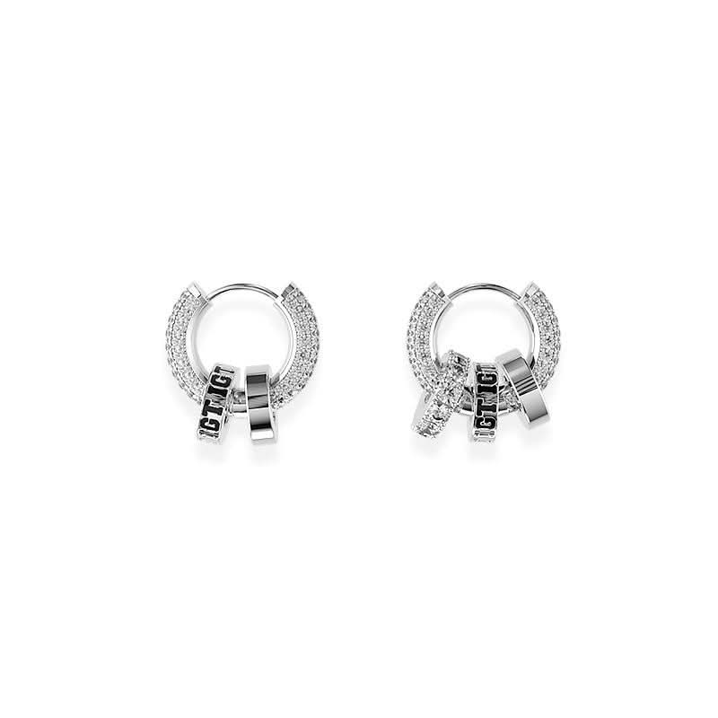 Men’s Star Zircon Silver Hoops Earrings
