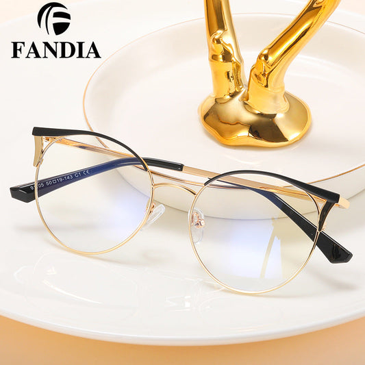 Women's Round Metal Blue Light Glasses – Full Frame Myopia-Ready Eyewear