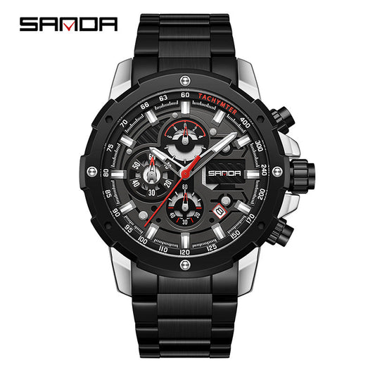 Sanda Men’s Stainless Steel Quartz Watch – Multi-Function Chronograph, Waterproof Watch