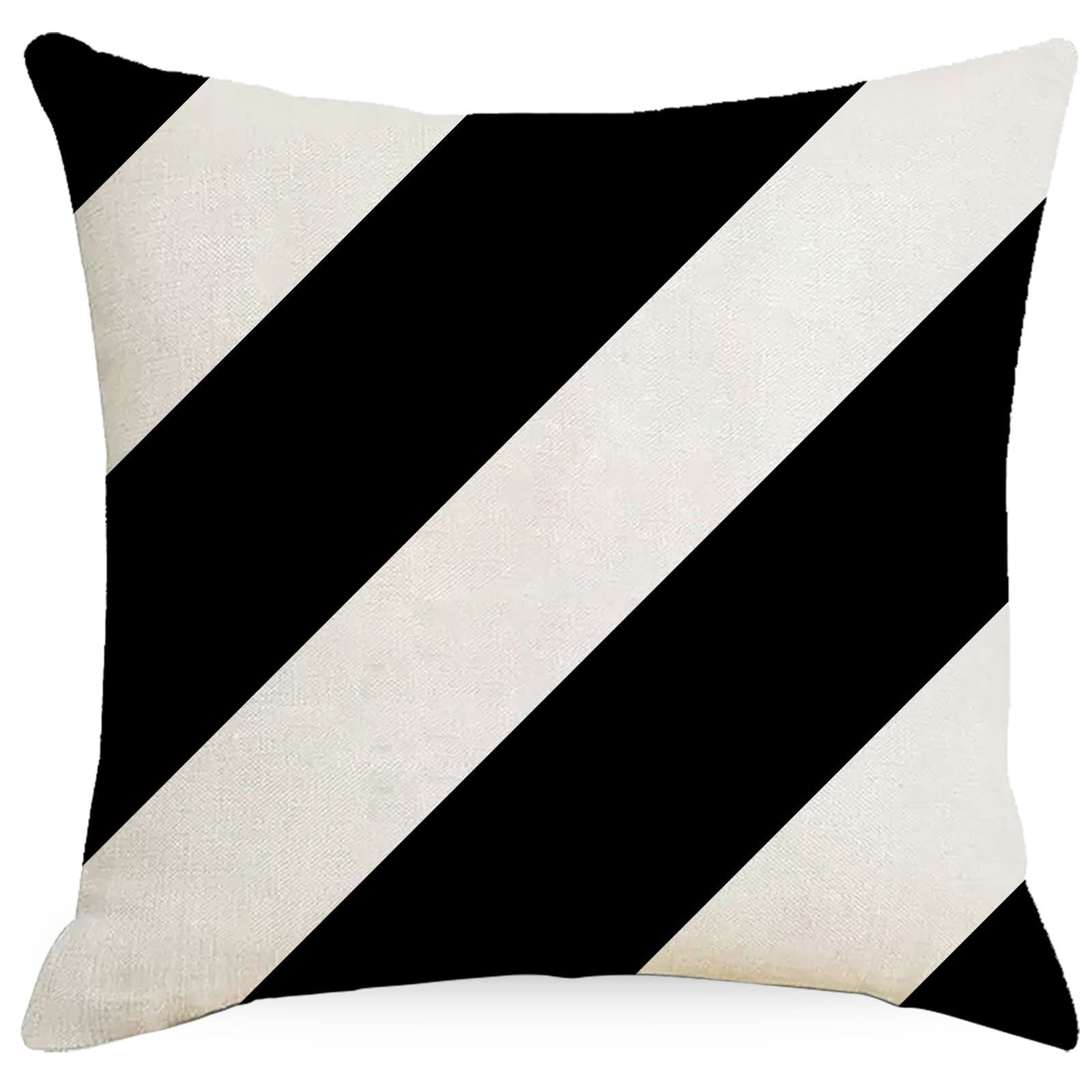 Black & White Geometric Linen Pillowcase - Nordic Style (Set of 2)