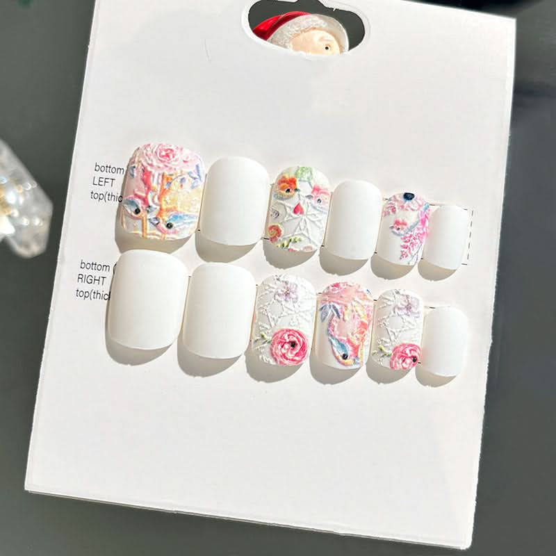 Wearable Embossed Short Bride Nail Art – Finished 3D False Nail Stickers