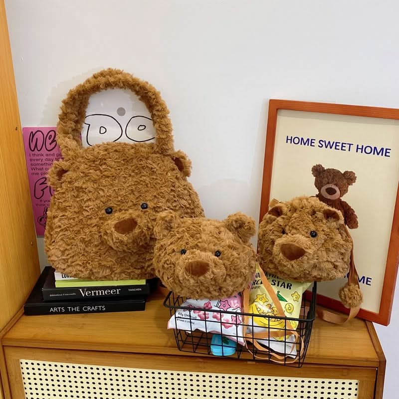 Cute Plush Bear Shoulder Bag – Multi-Function Backpack & Toy Doll Bag