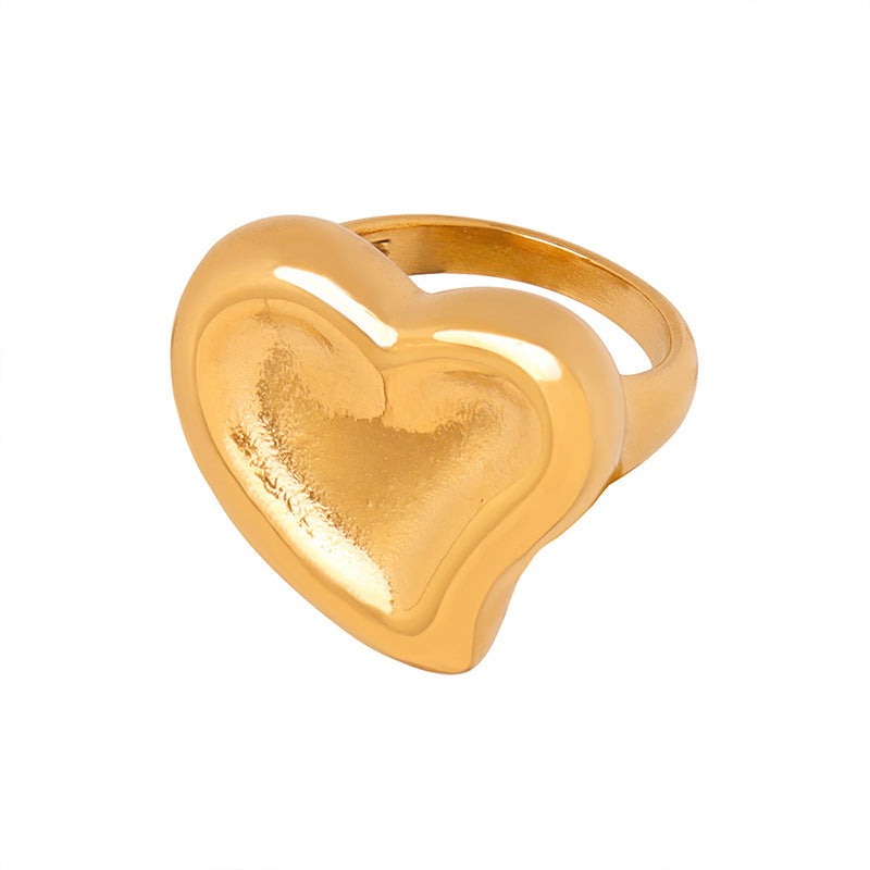 Women's Puffy Heart Statement Ring – Titanium Steel, Adjustable Bold Design