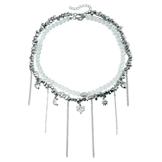 Zircon Heart Tassel Necklace for Women – Crystal Beaded Clavicle Chain Jewelry