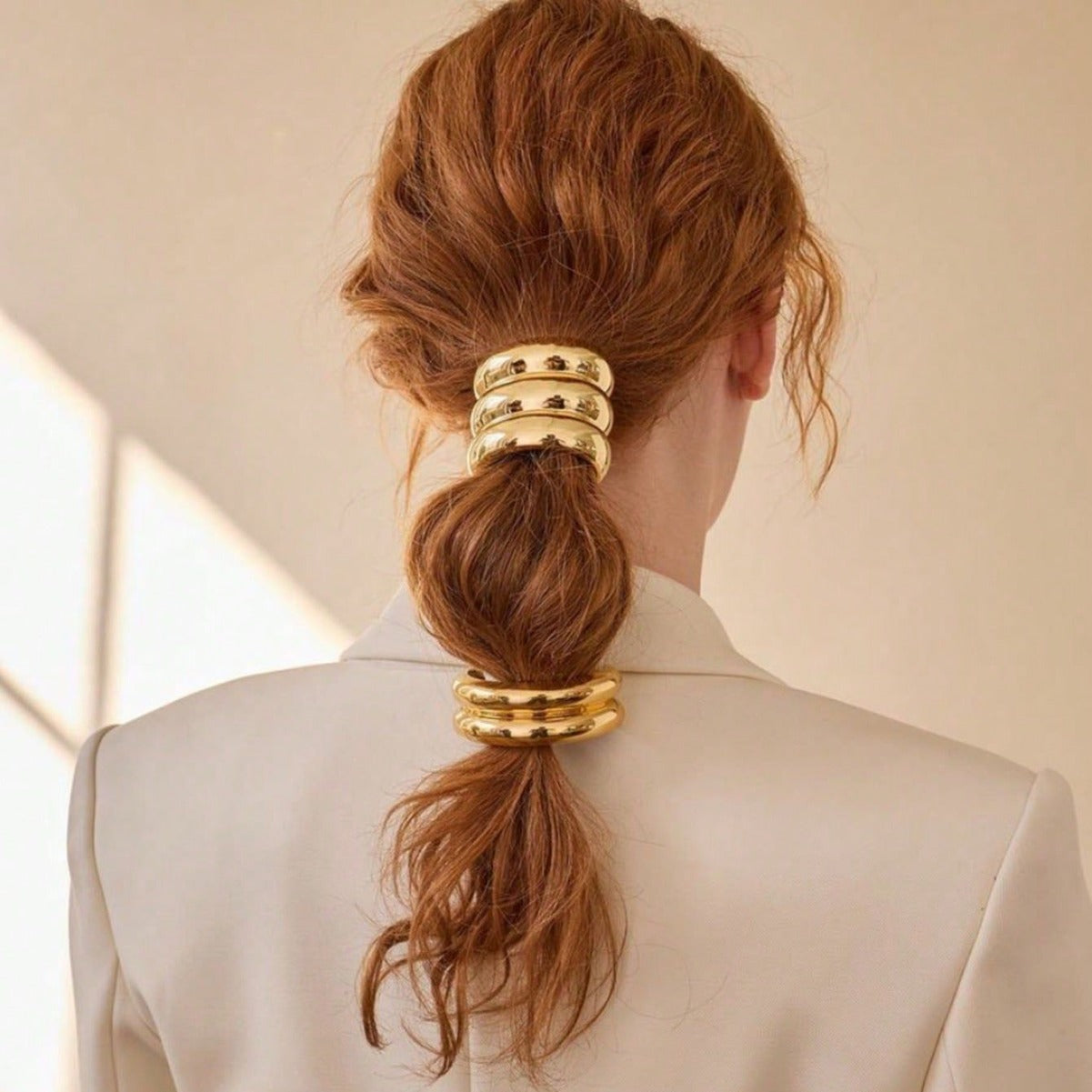 Gold Triple Tube Hair Clip – Modern Minimalist Metal Hair Accessory for Women