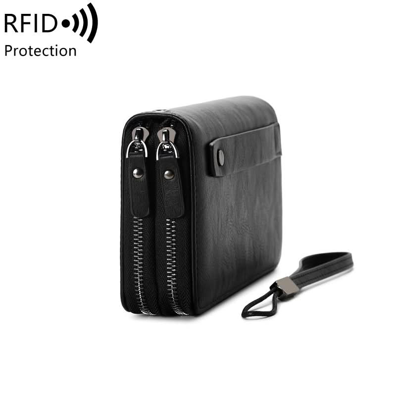 Men's RFID Blocking PU Leather Business Wallet – Double Zipper Clutch