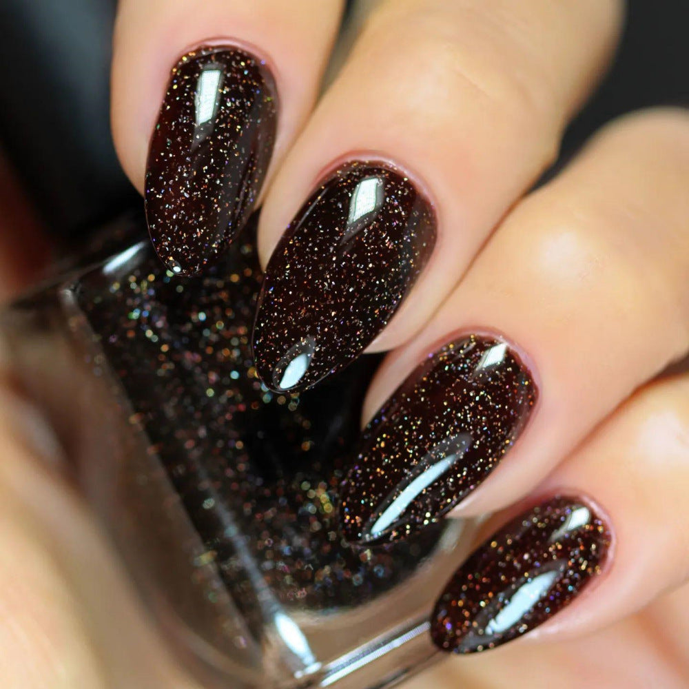 Black Glitter Press-On Nails – Medium Almond Shape, Reusable Acrylic Nail Set