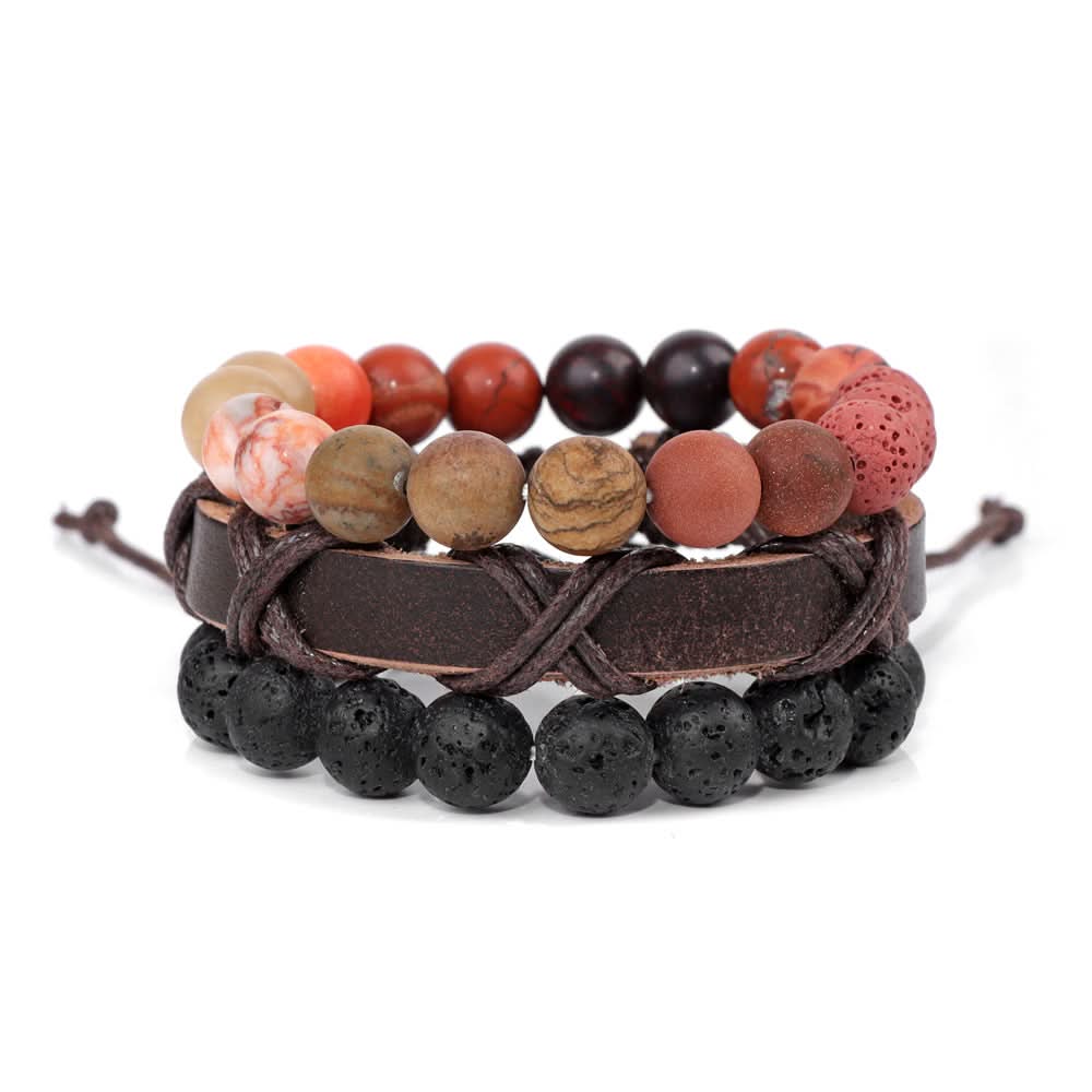 Unisex Retro Volcanic Stone & Agate Bead Bracelet – Handcrafted