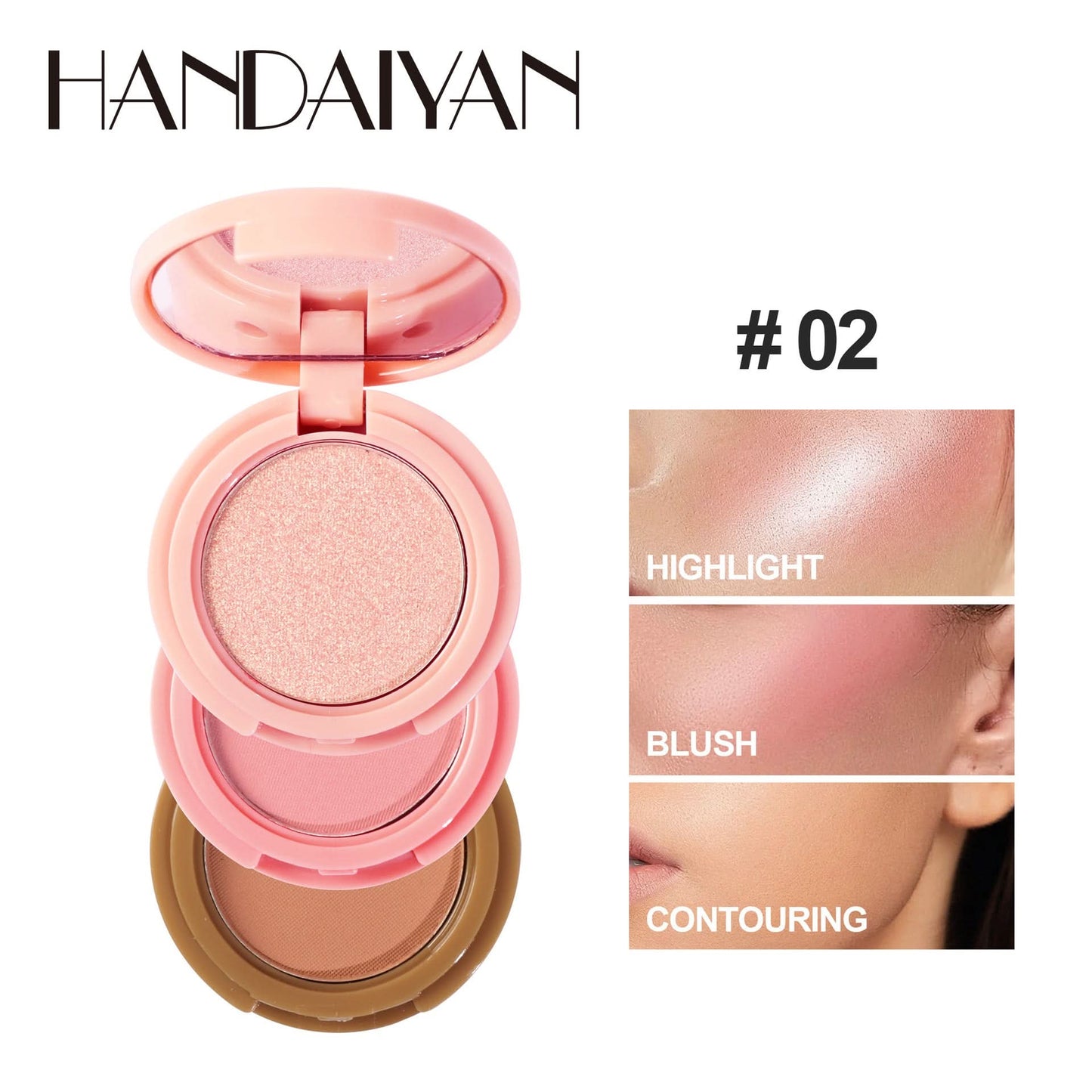 Handaiyan 3-in-1 Contour, Highlighter & Blush Palette – Glow-Boosting