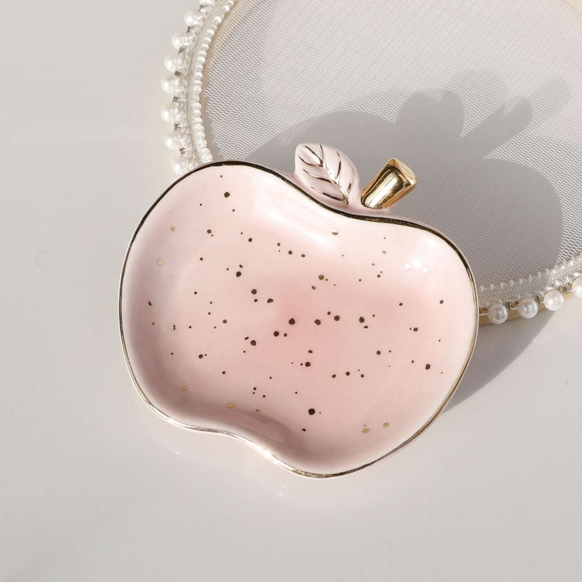Pink Apple-Shaped Ceramic Tray - Jewelry & Storage Tray (Set of 2 pcs.)
